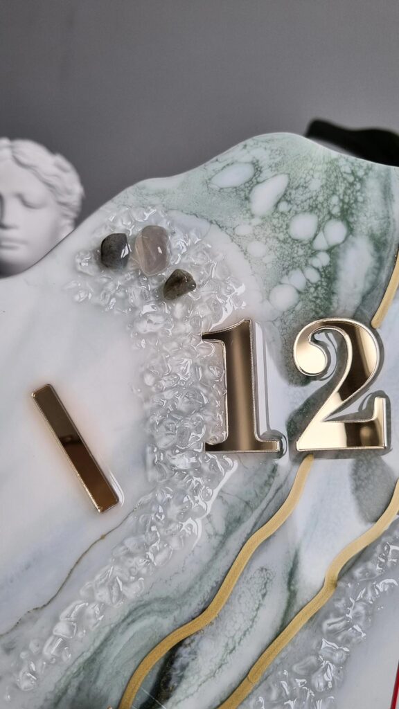 zegar ścienny geoda szmaragdowo biały