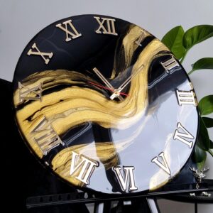 Zegar z żywicy da resin art czarno złoty