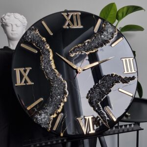Zegar z żywicy da resin art czarno złoty