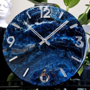 Zegar ścienny granatowy srebrny