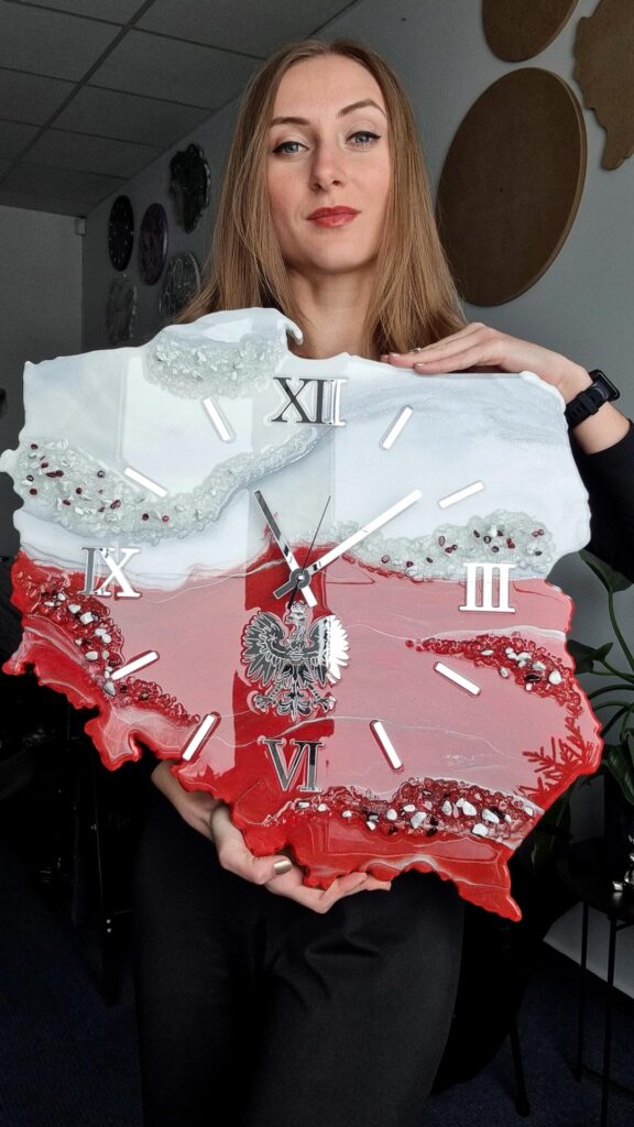 zegar ścienny z żywicy polska godło biało czerwony