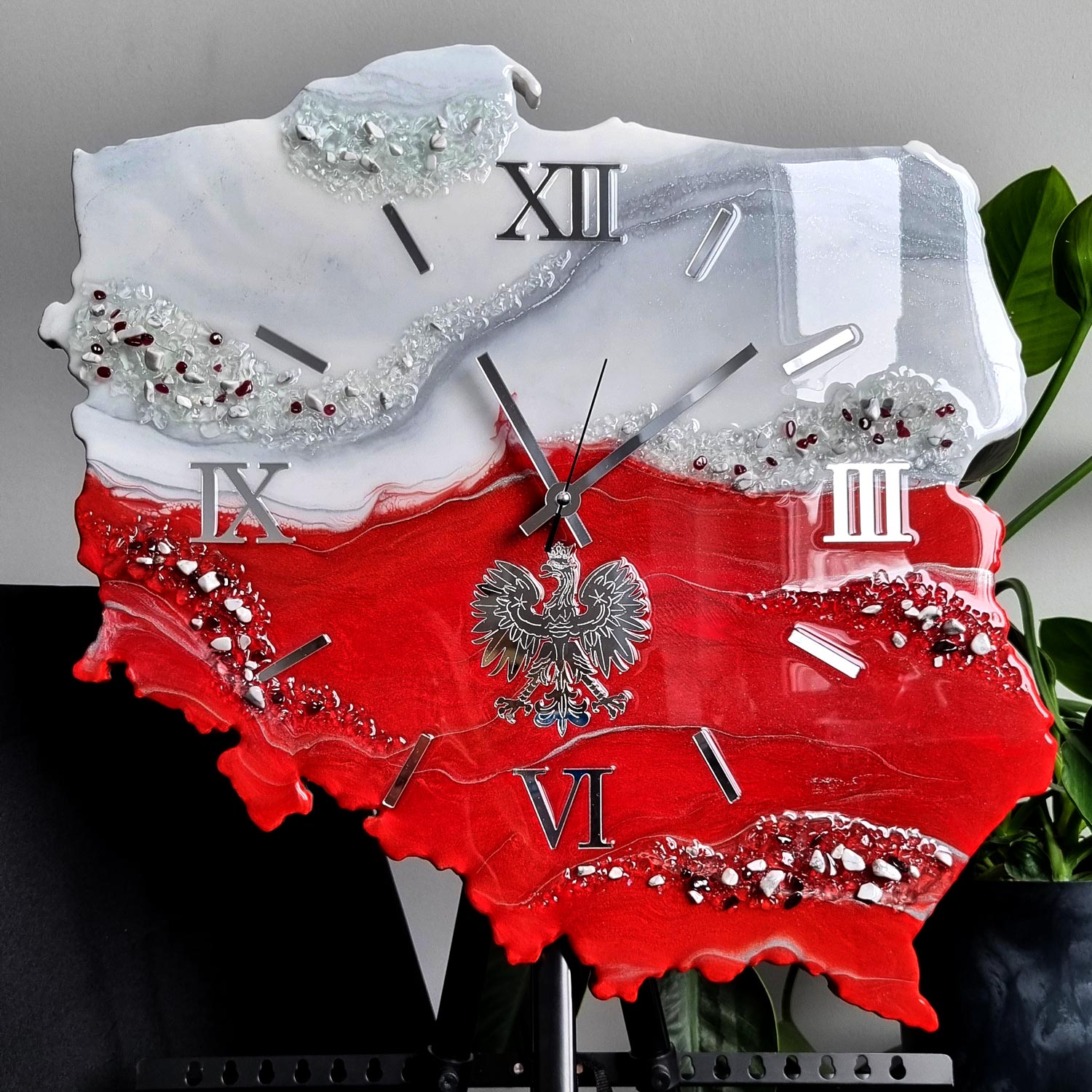 zegar ścienny z żywicy polska godło biało czerwony
