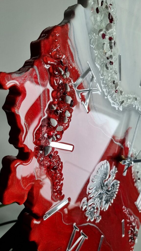 zegar ścienny z żywicy polska godło biało czerwony