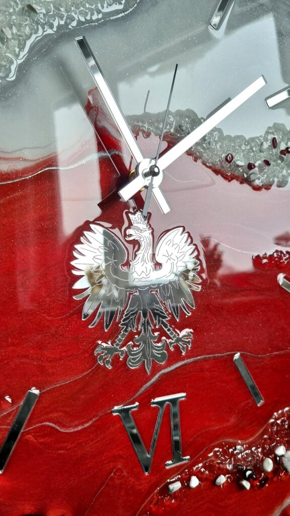 zegar ścienny z żywicy polska godło biało czerwony