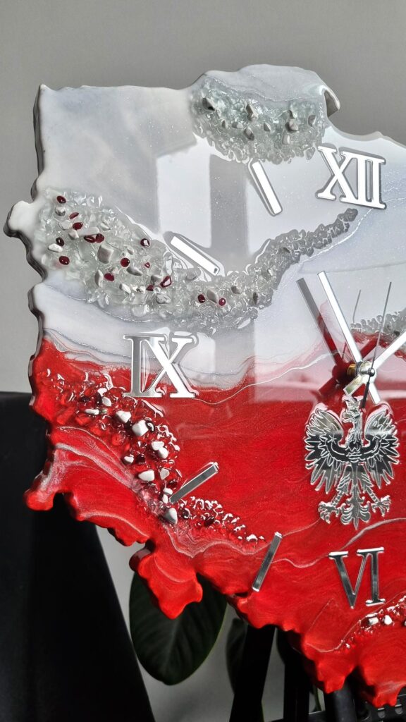 zegar ścienny z żywicy polska godło biało czerwony