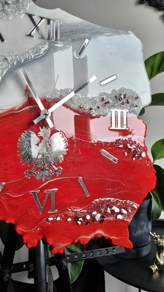 zegar ścienny z żywicy polska godło biało czerwony