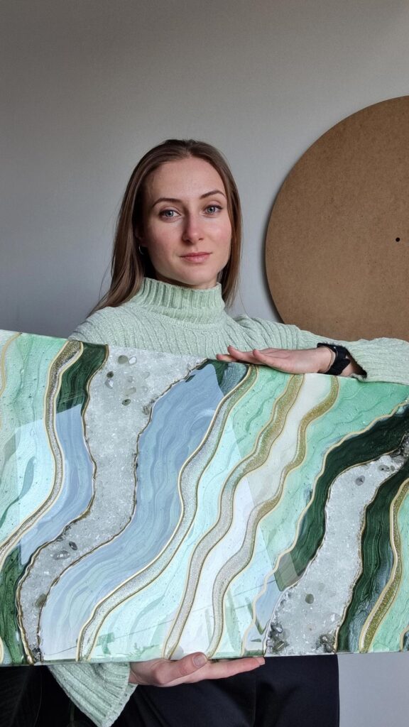 obraz z żywicy geoda zielony