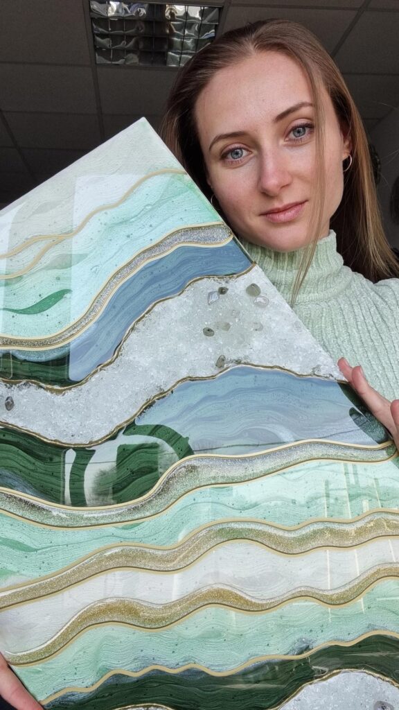 obraz z żywicy geoda zielony