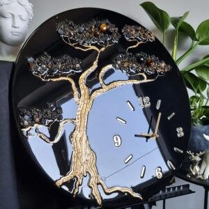 zegar ścienny z żywicy drzewo życia czarny ze złotem