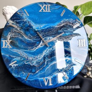 zegar ścienny z żywicy niebieski błękitny