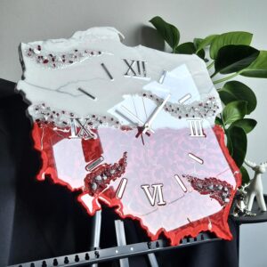 zegar ścienny z żywicy polska biało czerwony